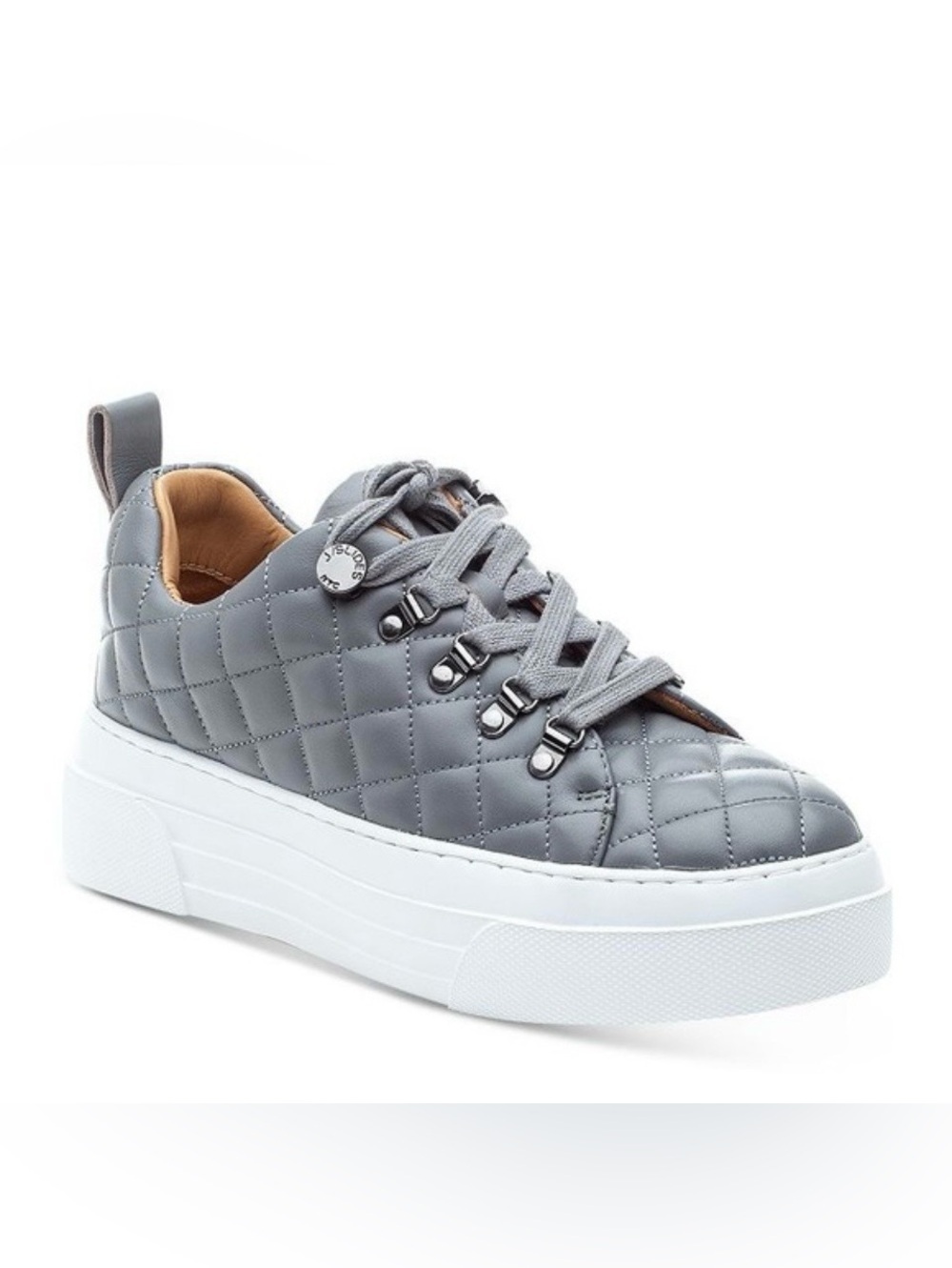 J Slides Quilted Grey Platform Sneaker with White Sole - Size 10